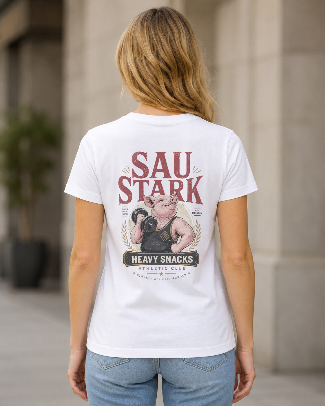 Sau Stark T-Shirt – Frauen Shirt Weiss, Rückenprint