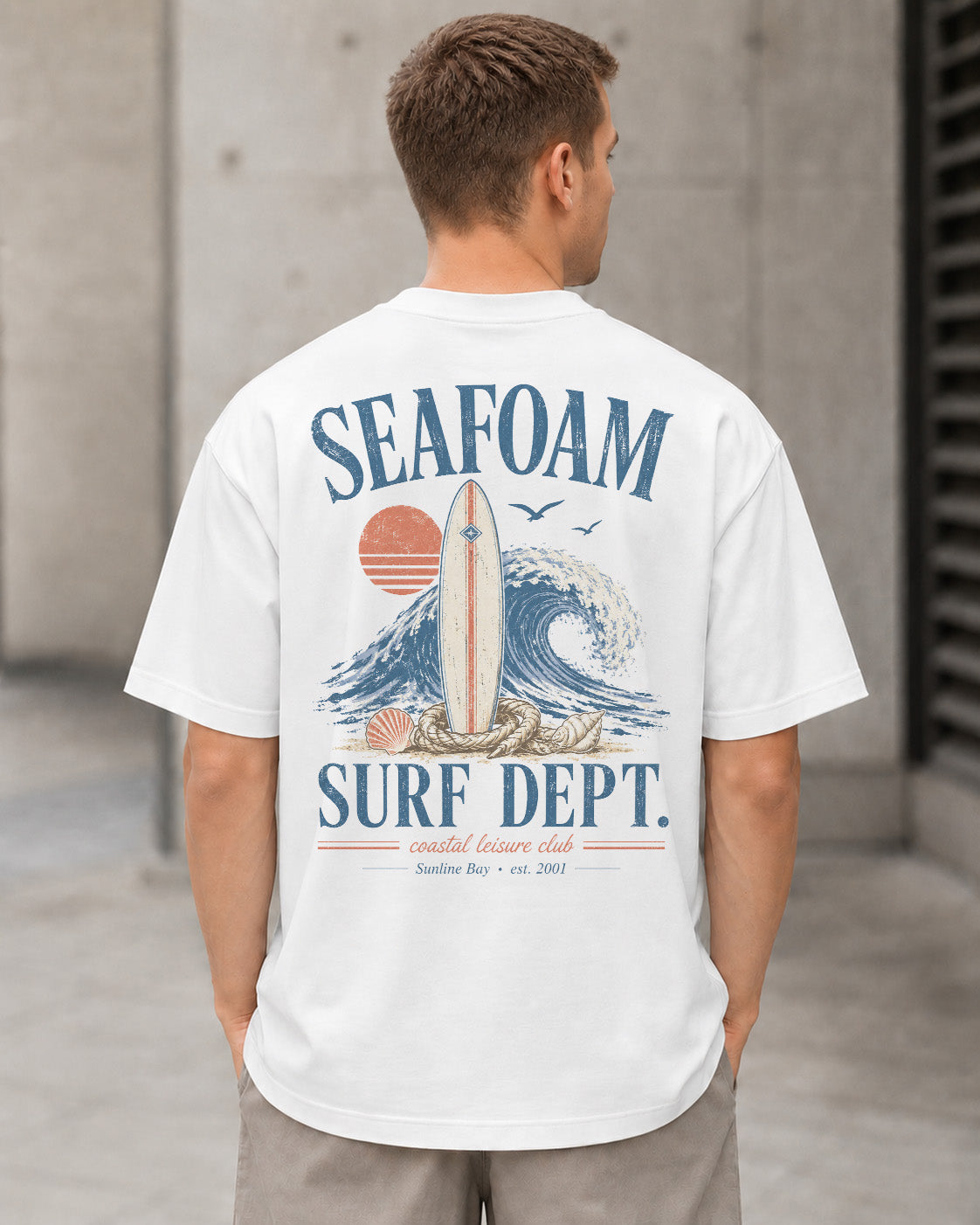 Seafoam Surf Dept T-Shirt – Heavyweight Oversize Shirt Weiss, Rückenprint