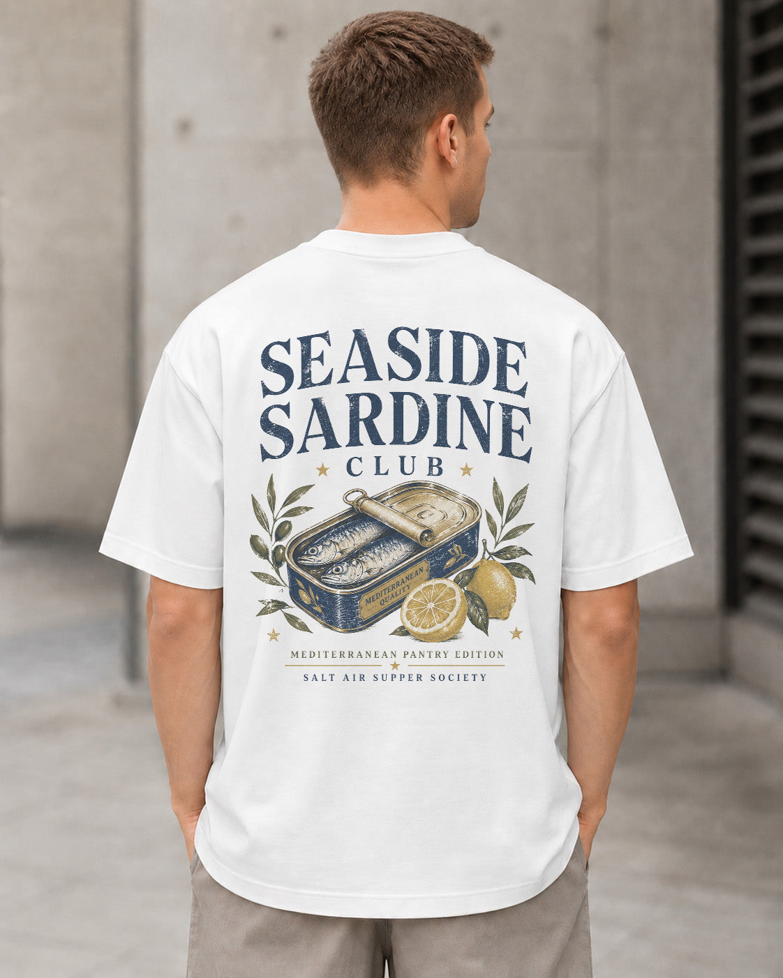 Seaside Sardine Club T-Shirt – Heavyweight Oversize Shirt Weiss, Rückenprint