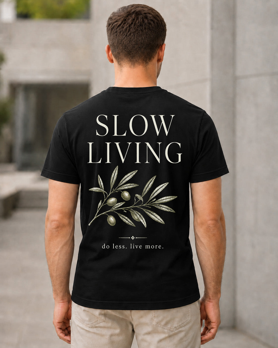 Slow Living Do Less T-Shirt – Bio-Baumwolle Shirt Schwarz, Rückenprint