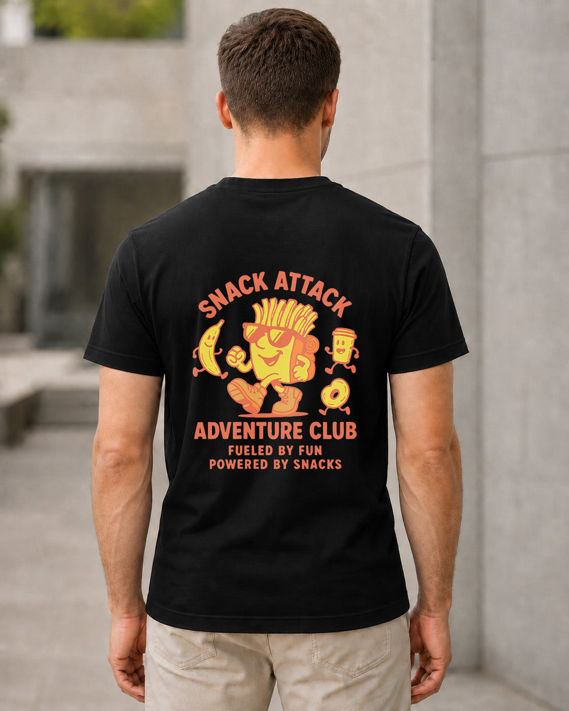 Snack Attack T-Shirt – Bio-Baumwolle Shirt Schwarz, Rückenprint