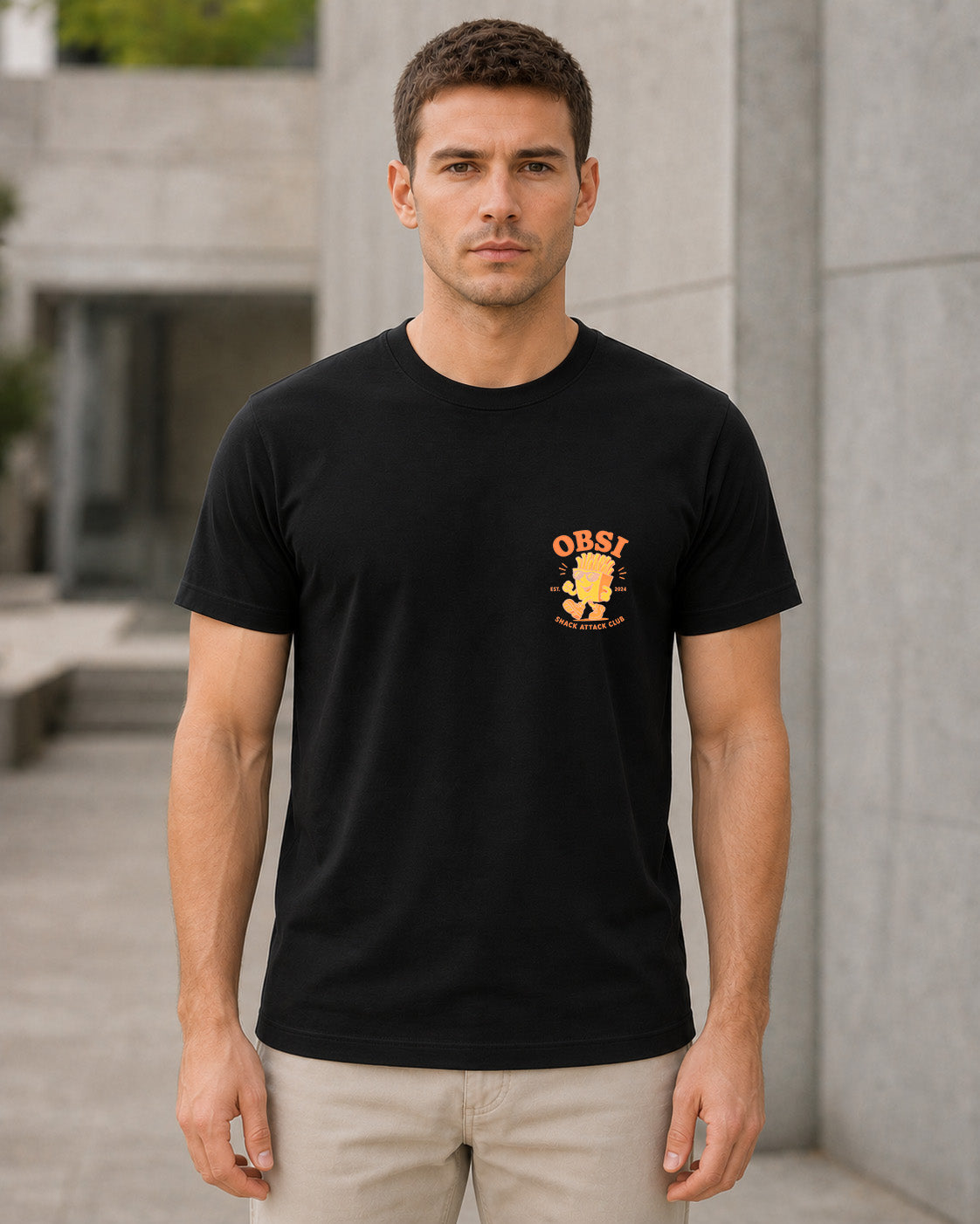 Snack Attack T-Shirt – Bio-Baumwolle Shirt Schwarz, Frontansicht