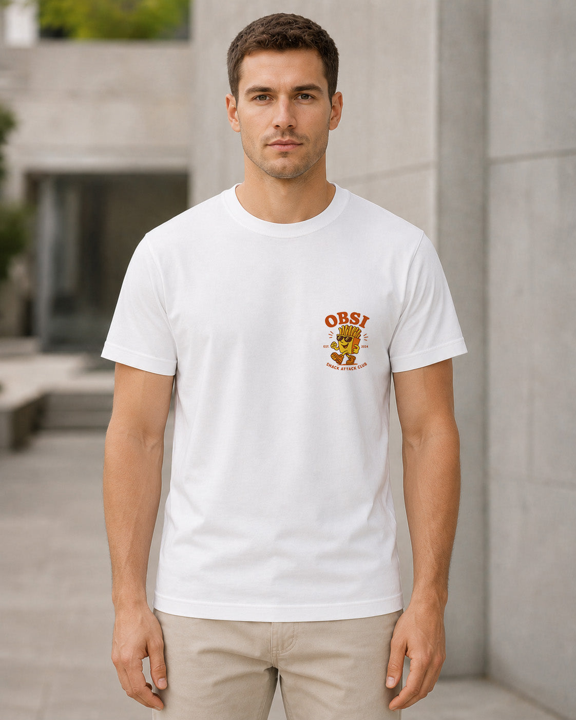 Snack Attack T-Shirt – Bio-Baumwolle Shirt Weiss, Frontansicht
