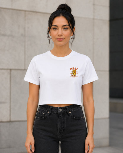 Snack Attack T-Shirt – Frauen Crop Shirt Weiss, Frontansicht