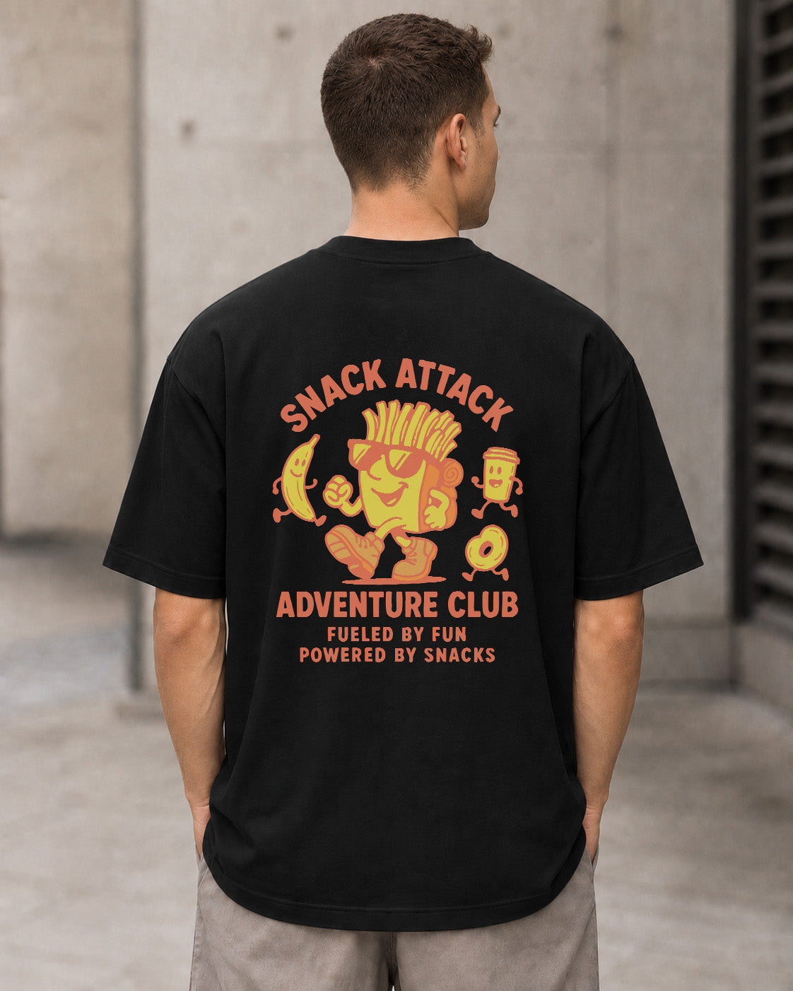 Snack Attack T-Shirt – Heavyweight Oversize Shirt Schwarz, Rückenprint