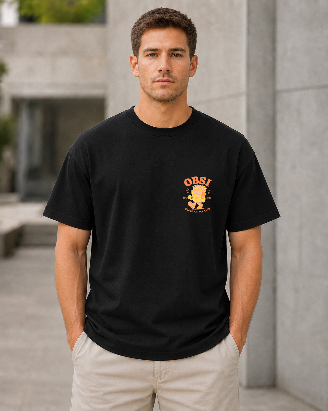 Snack Attack T-Shirt – Heavyweight Oversize Shirt Schwarz, Frontansicht
