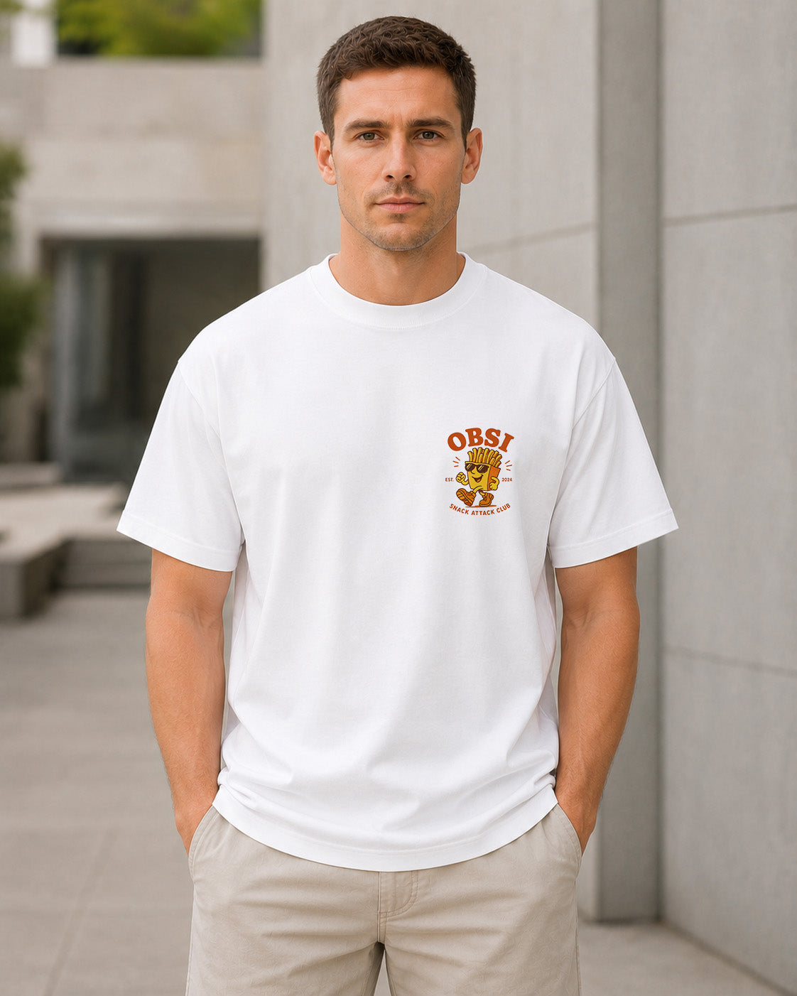 Snack Attack T-Shirt – Heavyweight Oversize Shirt Weiss, Frontansicht