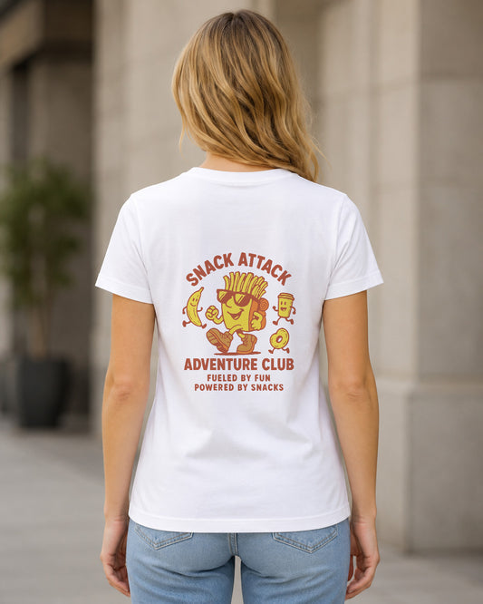 Snack Attack T-Shirt – Frauen Shirt Weiss, Rückenprint