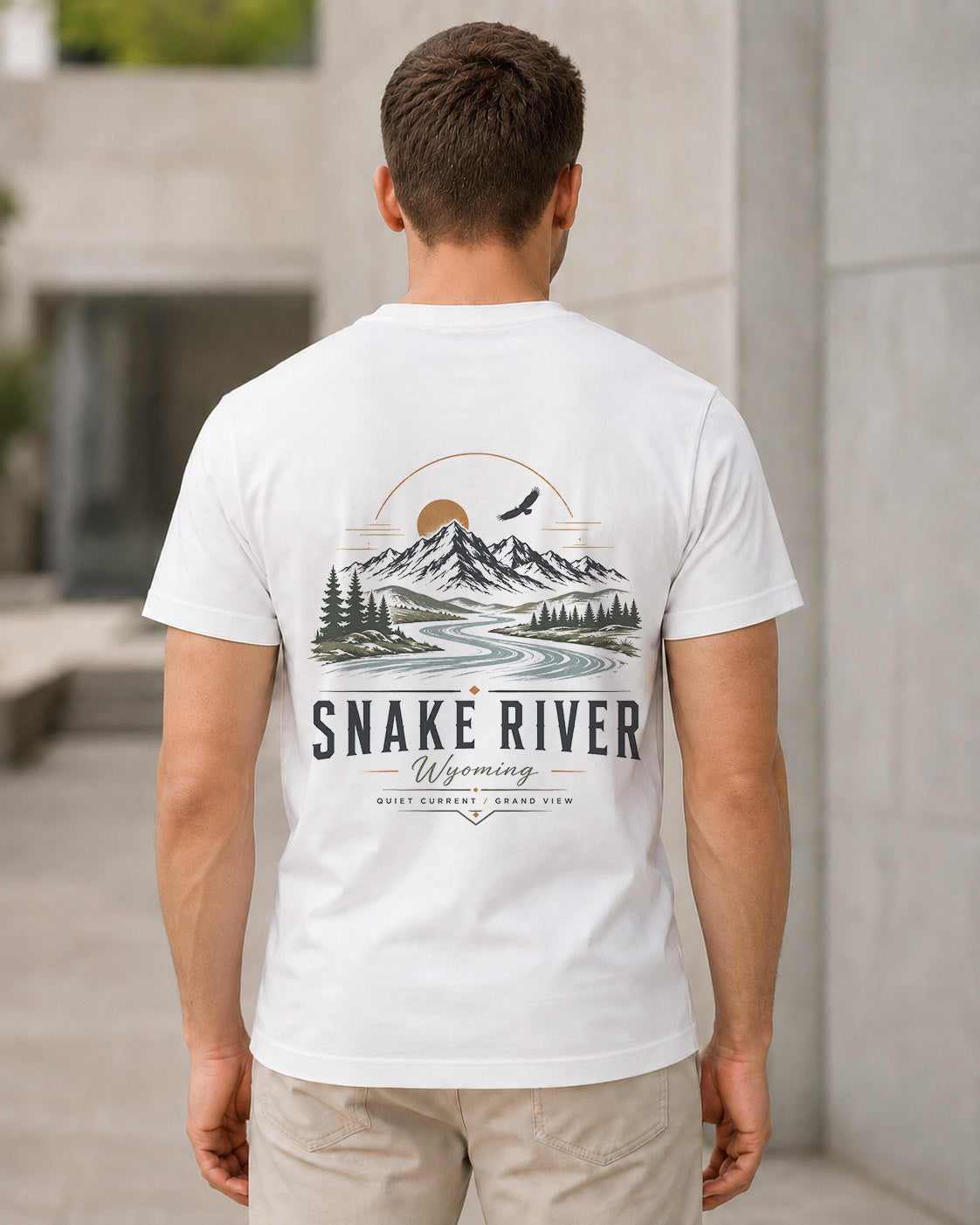 Snake River T-Shirt – Bio-Baumwolle Shirt Weiss, Rückenprint