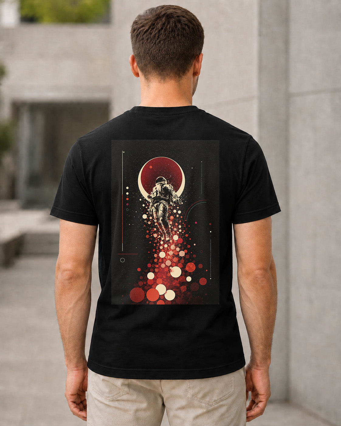 Stardust Astronaut T-Shirt – Bio-Baumwolle Shirt Schwarz, Rückenprint