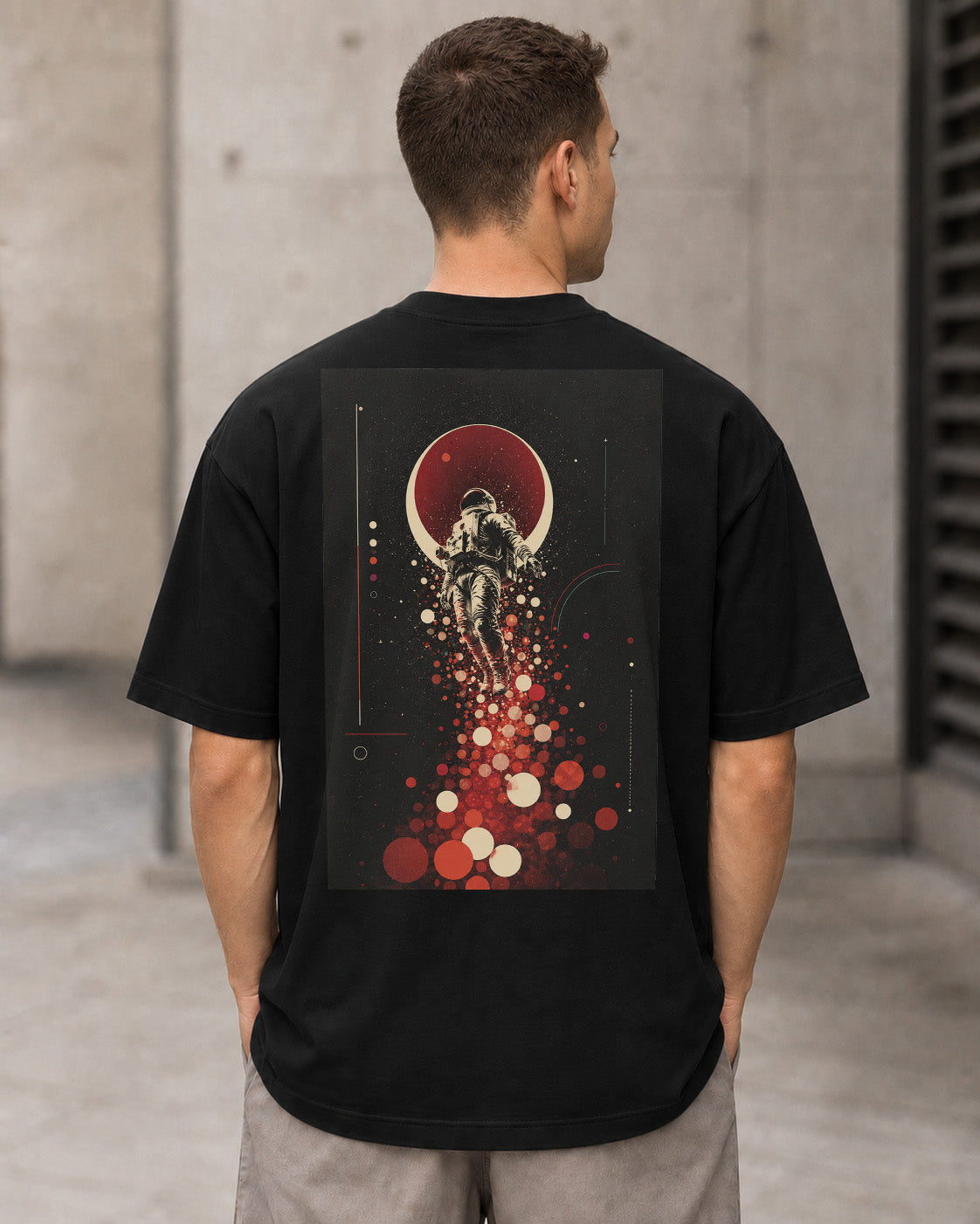 Stardust Astronaut T-Shirt – Heavyweight Oversize Shirt Schwarz, Rückenprint
