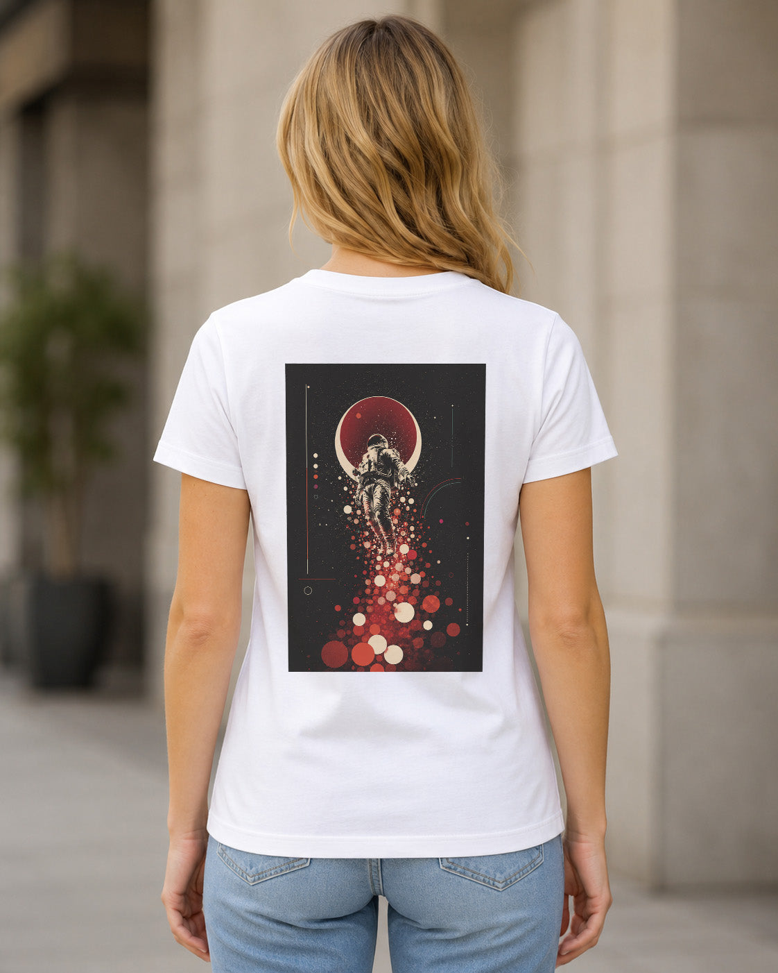 Stardust Astronaut T-Shirt – Frauen Shirt Weiss, Rückenprint