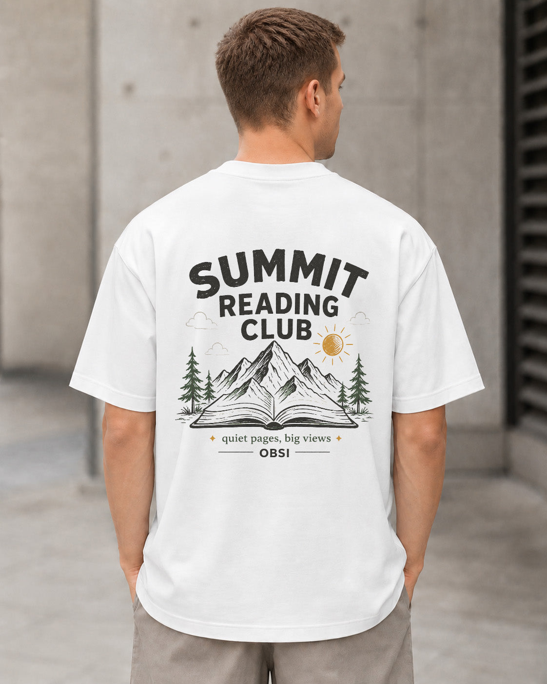 Summit Reading Club T-Shirt – Heavyweight Oversize Shirt Weiss, Rückenprint