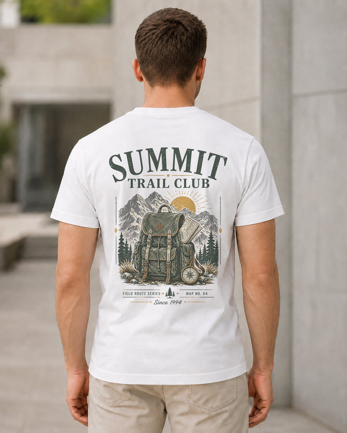 Summit Trail Club T-Shirt – Bio-Baumwolle Shirt Weiss, Rückenprint
