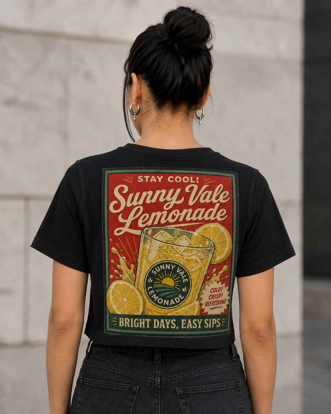 Sunny Vale Lemonade T-Shirt – Frauen Crop Shirt Schwarz, Rückenprint