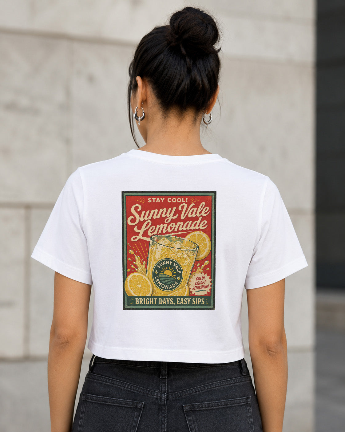 Sunny Vale Lemonade T-Shirt – Frauen Crop Shirt Weiss, Rückenprint