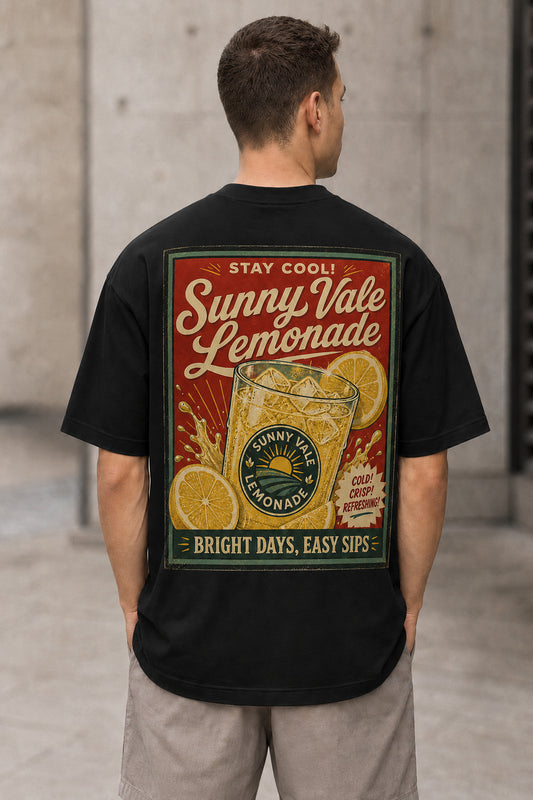 Sunny Vale Lemonade T-Shirt – Heavyweight Oversize Shirt Schwarz, Rückenprint