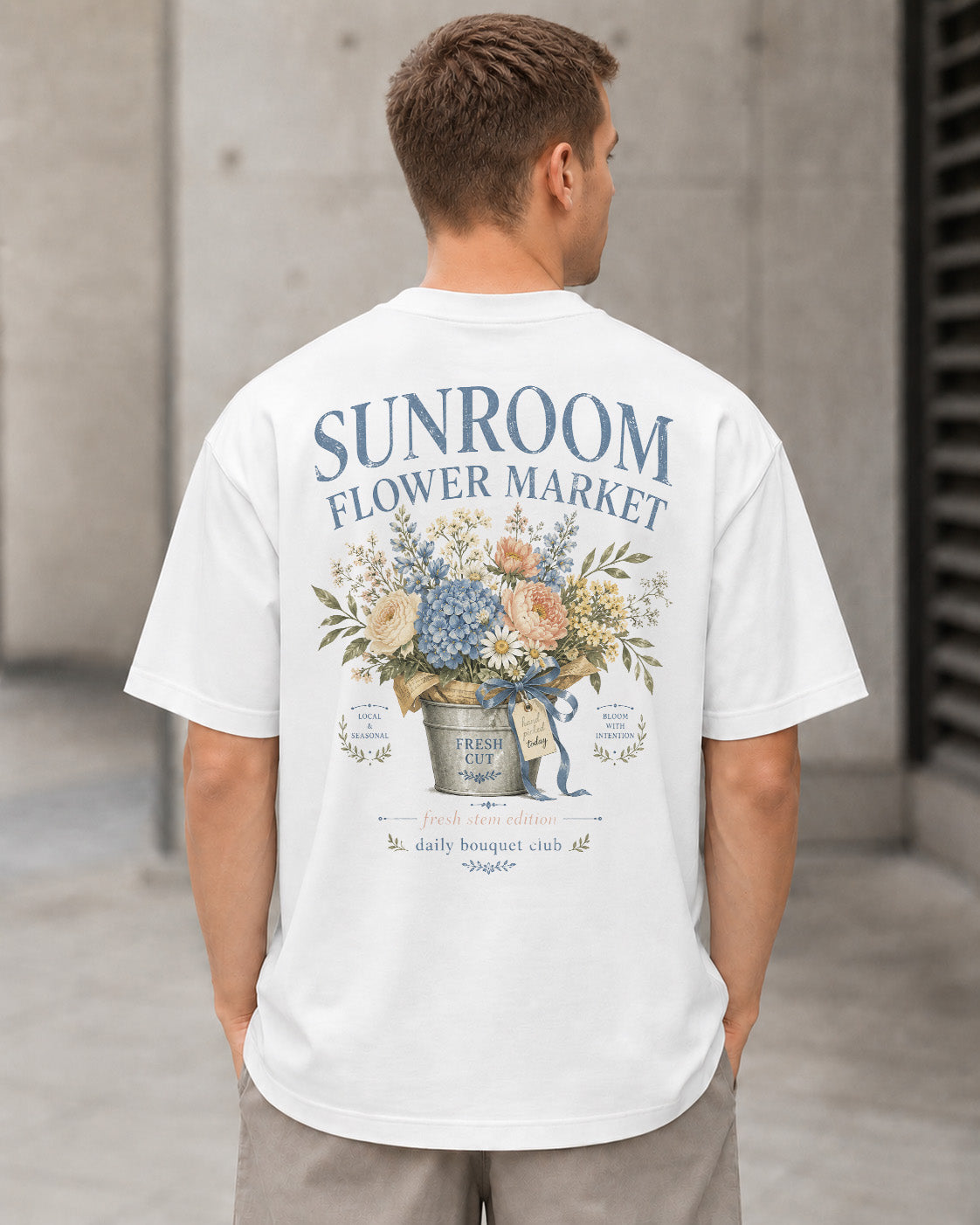Sunroom Flower Market T-Shirt – Heavyweight Oversize Shirt Weiss, Rückenprint