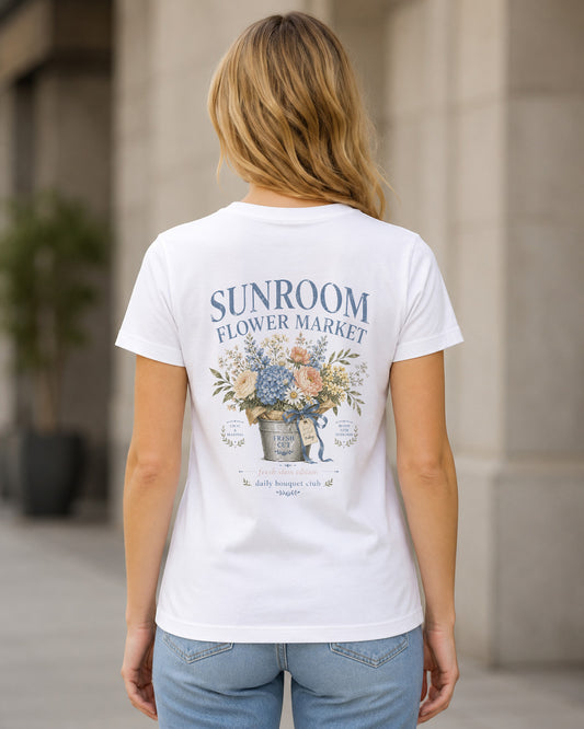 Sunroom Flower Market T-Shirt – Frauen Shirt Weiss, Rückenprint