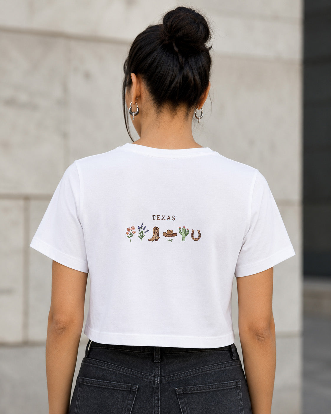 Texas T-Shirt – Frauen Crop Shirt Weiss, Rückenprint