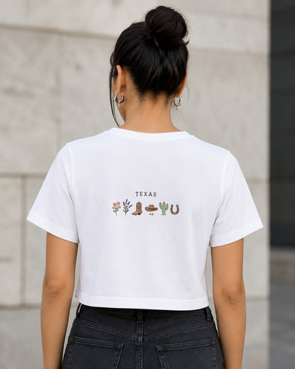 Texas T-Shirt – Frauen Crop Shirt Weiss, Rückenprint
