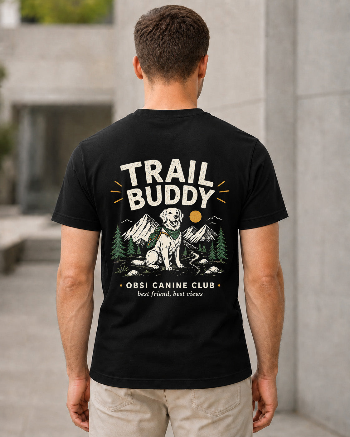 Trail Buddy Canine Club T-Shirt – Bio-Baumwolle Shirt Schwarz, Rückenprint