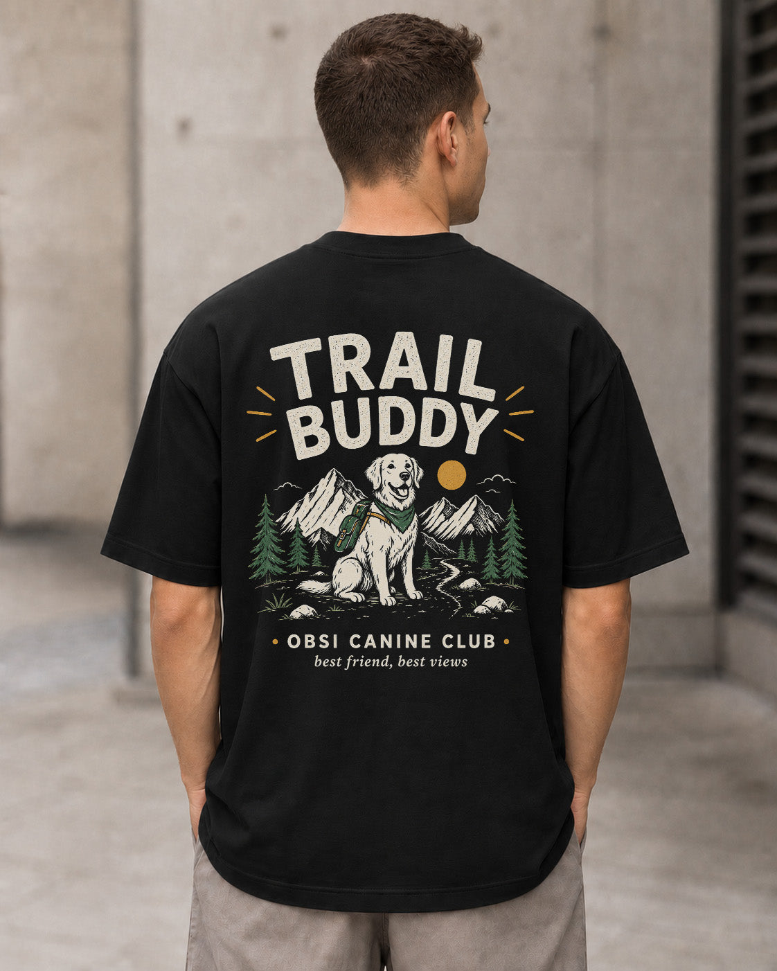 Trail Buddy Canine Club T-Shirt – Heavyweight Oversize Shirt Schwarz, Rückenprint