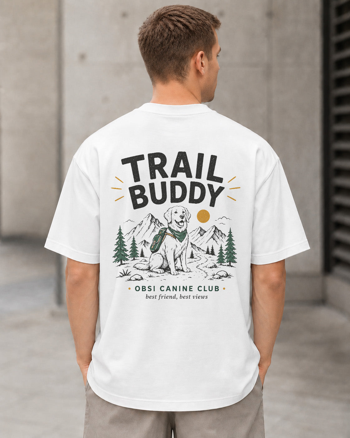 Trail Buddy Canine Club T-Shirt – Heavyweight Oversize Shirt Weiss, Rückenprint