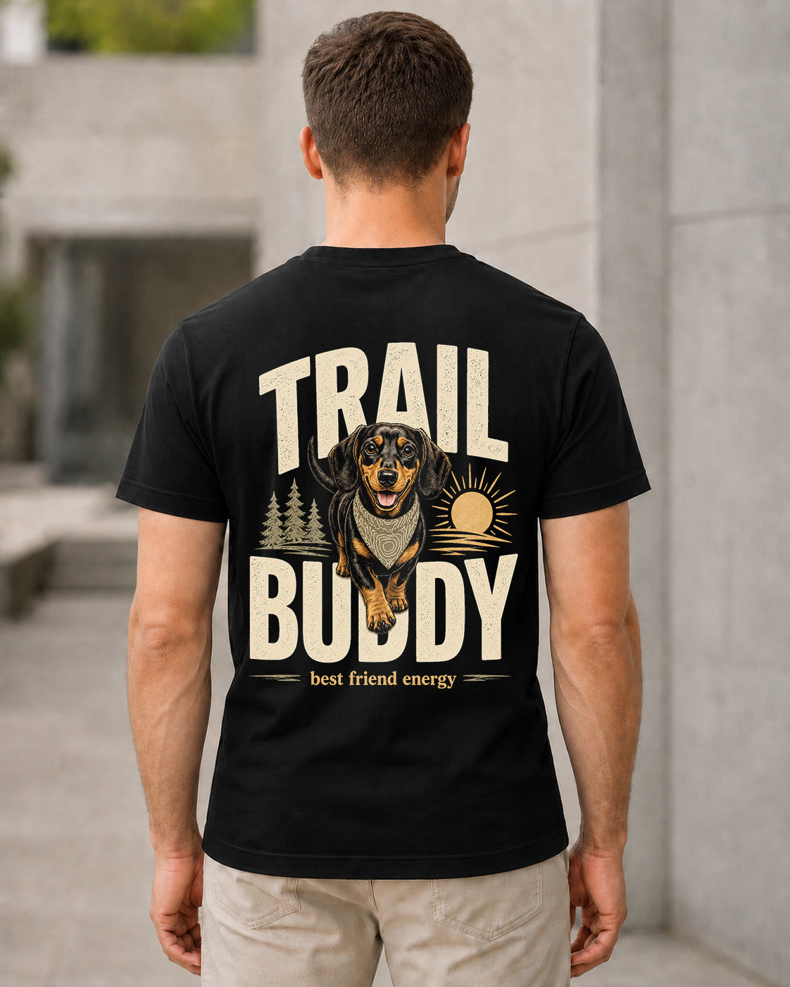 Trail Buddy Dackel T-Shirt – Bio-Baumwolle Shirt Schwarz, Rückenprint