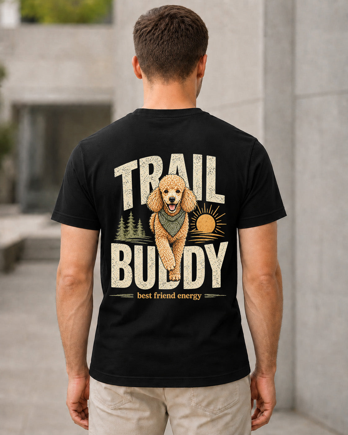 Trail Buddy Doodle T-Shirt – Bio-Baumwolle Shirt Schwarz, Rückenprint
