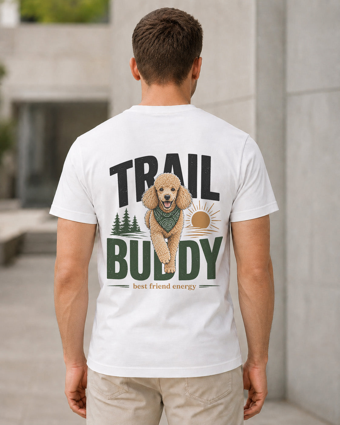 Trail Buddy Doodle T-Shirt – Bio-Baumwolle Shirt Weiss, Rückenprint