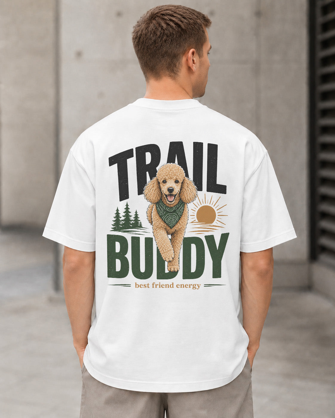 Trail Buddy Doodle T-Shirt – Heavyweight Oversize Shirt Weiss, Rückenprint