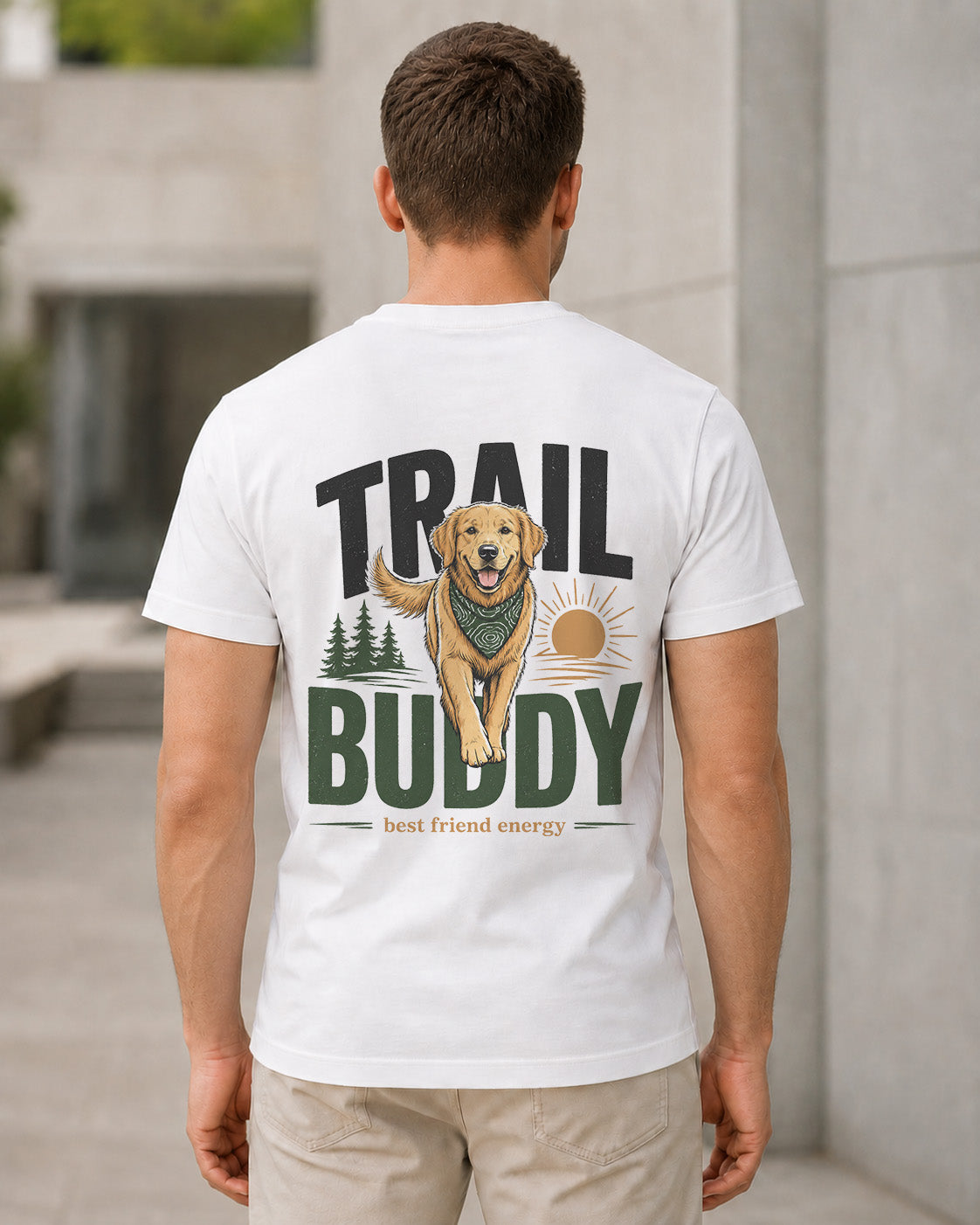 Trail Buddy Golden Run T-Shirt – Bio-Baumwolle Shirt Weiss, Rückenprint