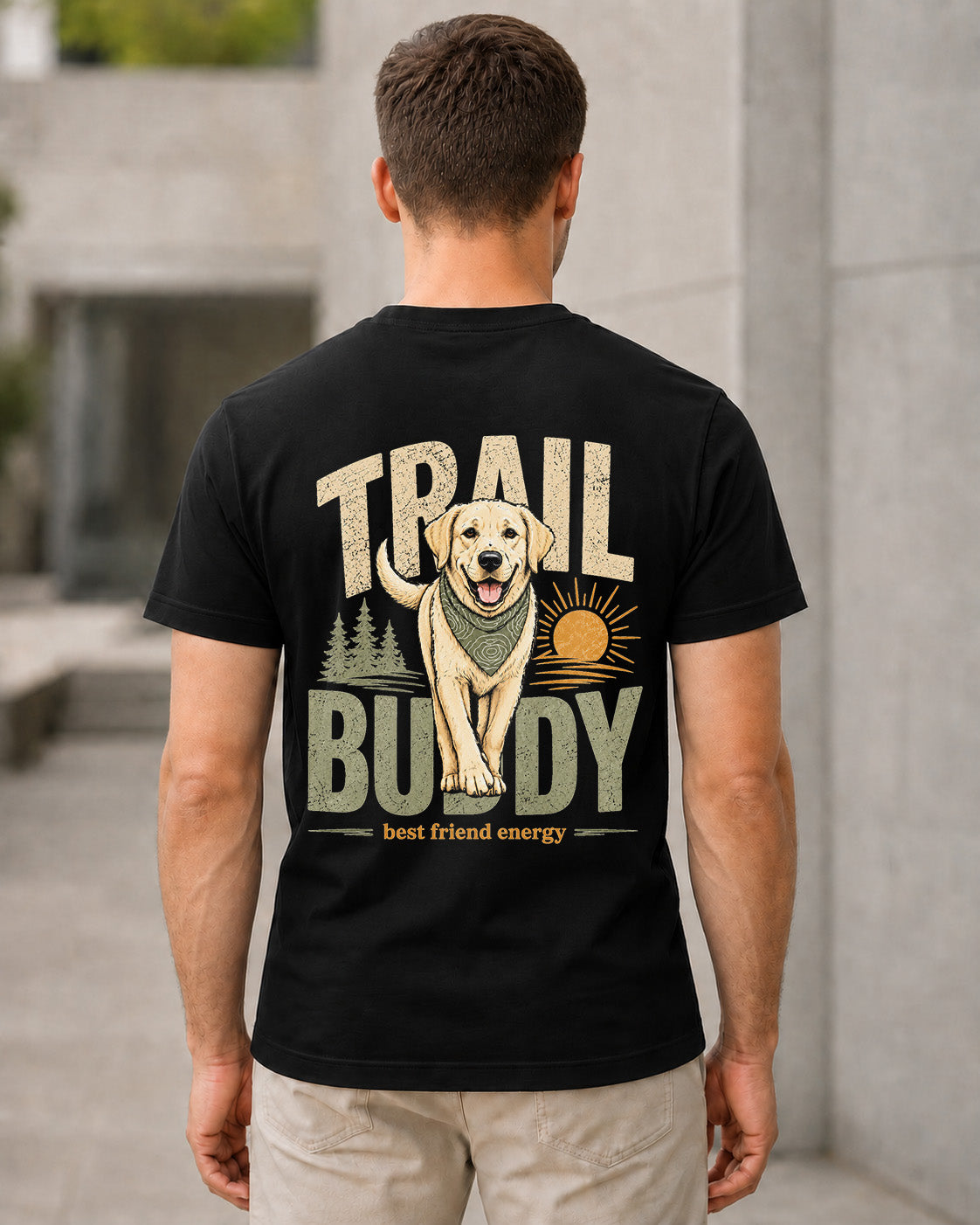 Trail Buddy Labrador T-Shirt – Bio-Baumwolle Shirt Schwarz, Rückenprint
