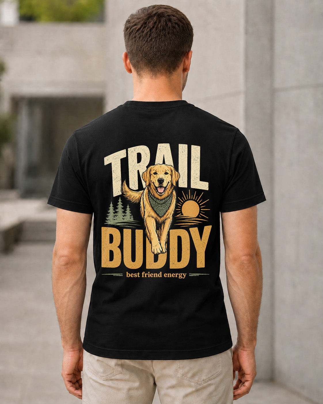 Trail Buddy Retriever T-Shirt – Bio-Baumwolle Shirt Schwarz, Rückenprint
