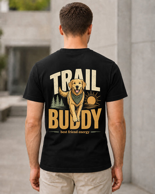 Trail Buddy Retriever T-Shirt – Bio-Baumwolle Shirt Schwarz, Rückenprint