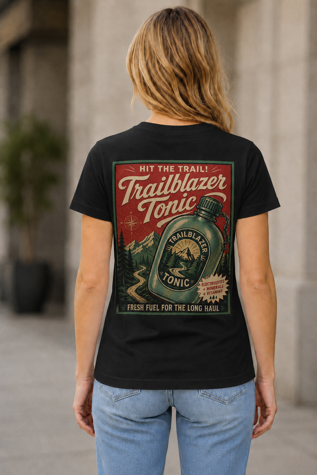 Trailblazer Tonic T-Shirt – Frauen Shirt Schwarz, Rückenprint