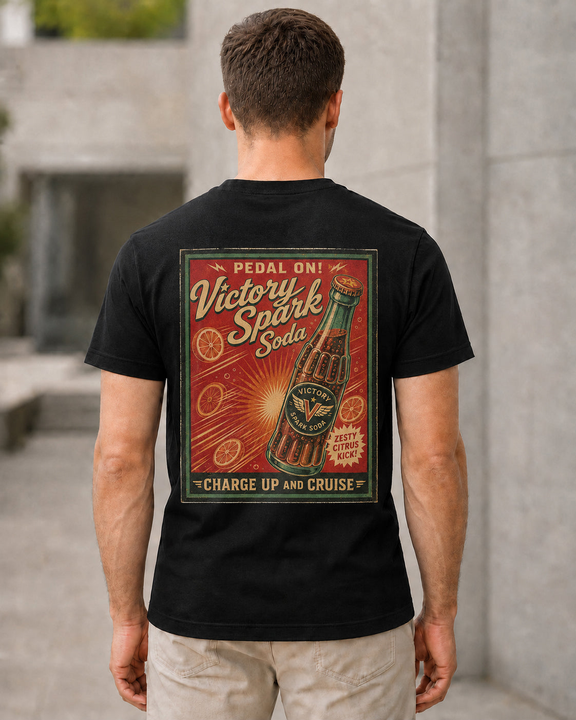 Victory Spark Soda T-Shirt – Bio-Baumwolle Shirt Schwarz, Rückenprint