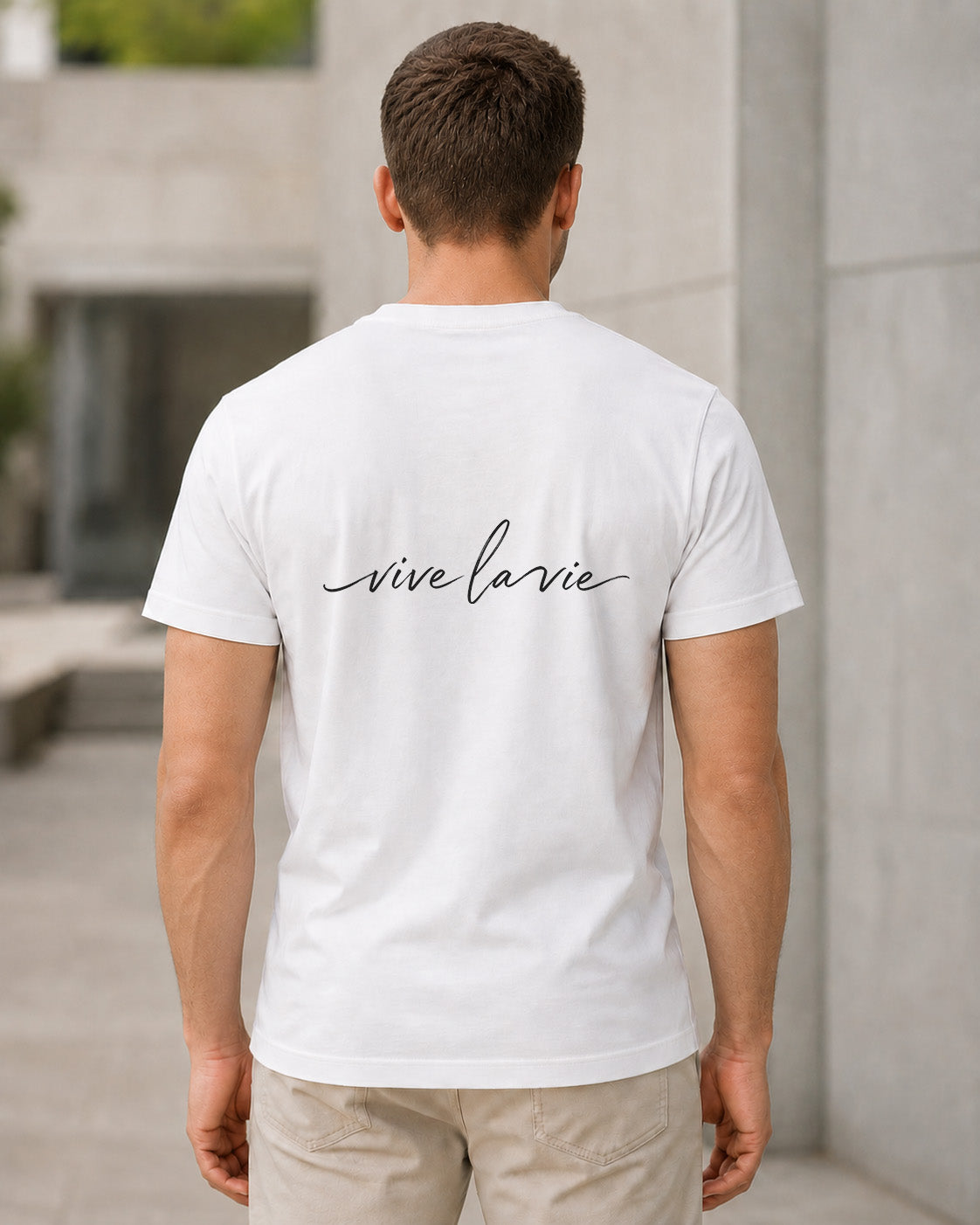 Vive La Vie T-Shirt – Bio-Baumwolle Shirt Weiss, Rückenprint