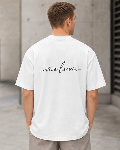 Vive La Vie T-Shirt – Heavyweight Oversize Shirt Weiss, Rückenprint