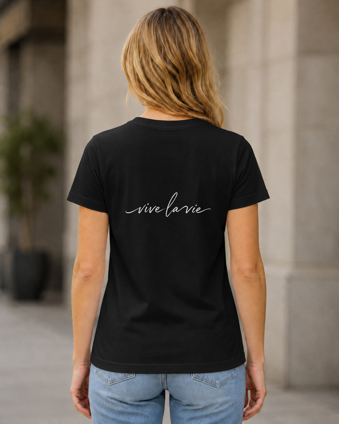 Vive La Vie T-Shirt – Frauen Shirt Schwarz, Rückenprint
