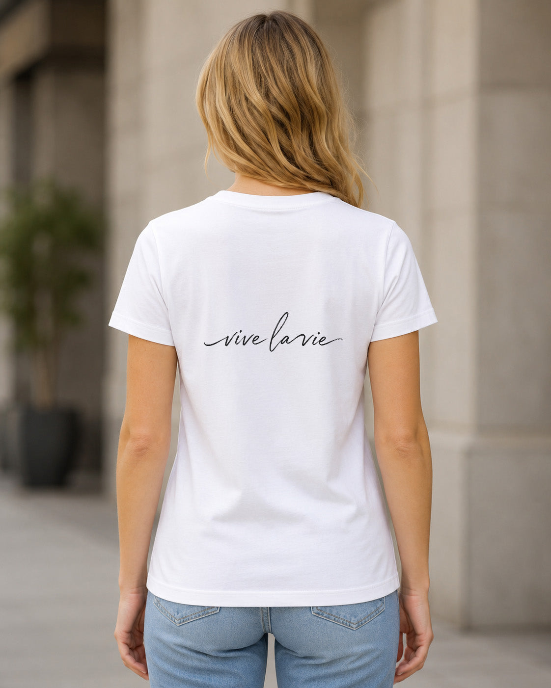 Vive La Vie T-Shirt – Frauen Shirt Weiss, Rückenprint