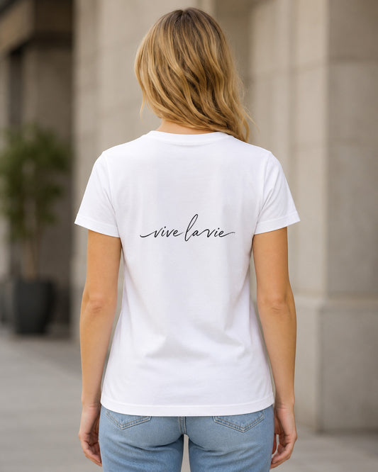 Vive La Vie T-Shirt – Frauen Shirt Weiss, Rückenprint