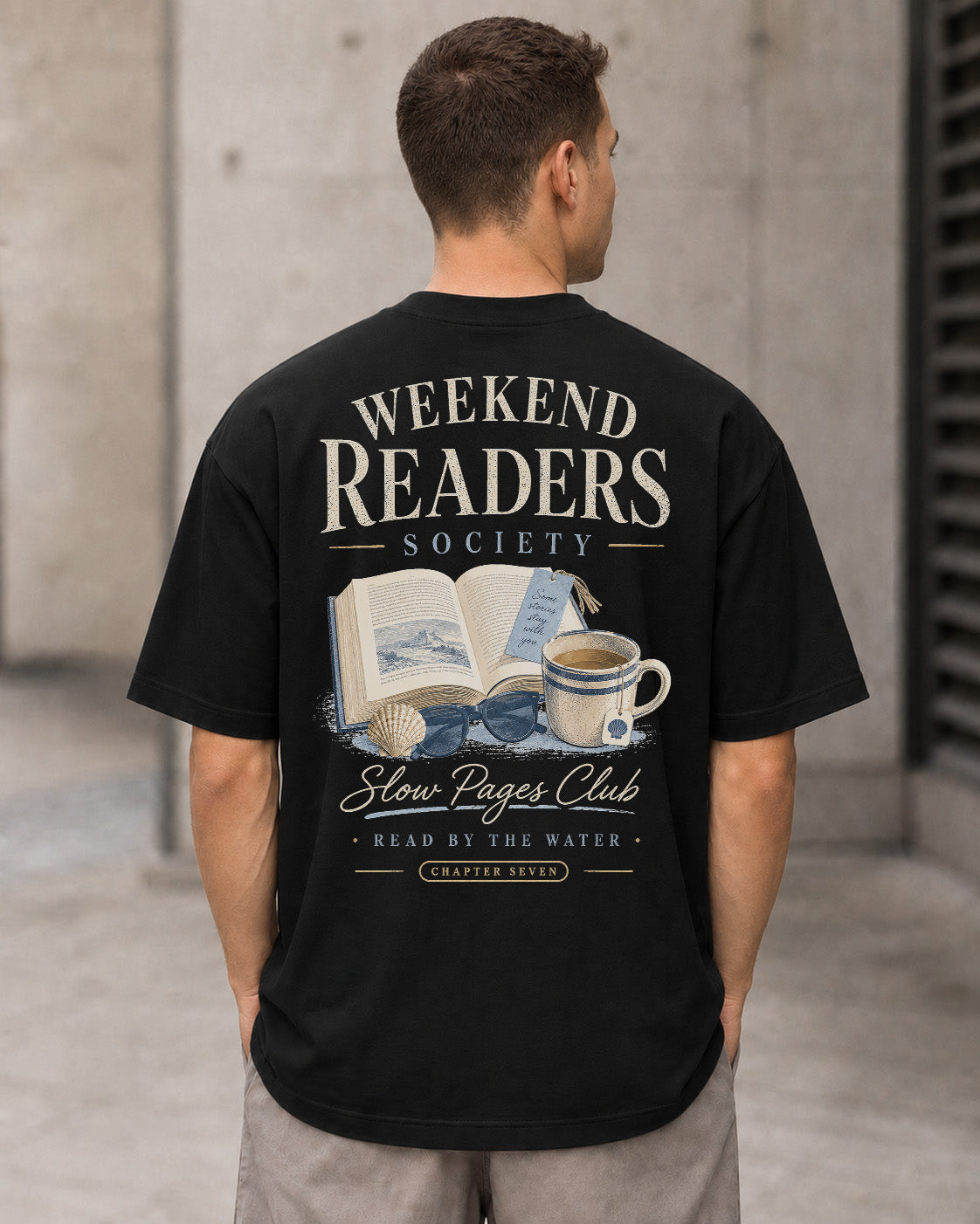 Weekend Readers Society T-Shirt – Heavyweight Oversize Shirt Schwarz, Rückenprint