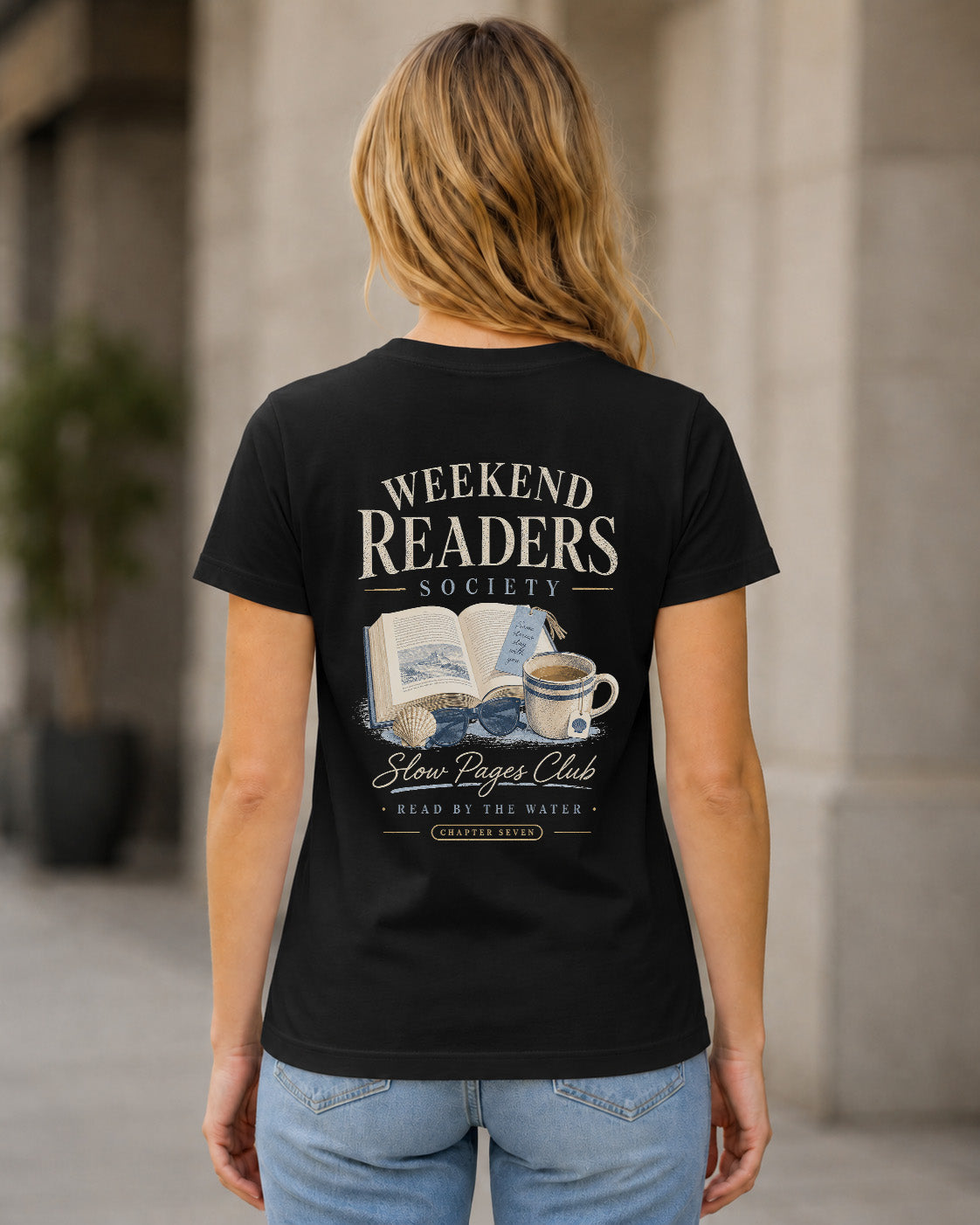 Weekend Readers Society T-Shirt – Frauen Shirt Schwarz, Rückenprint