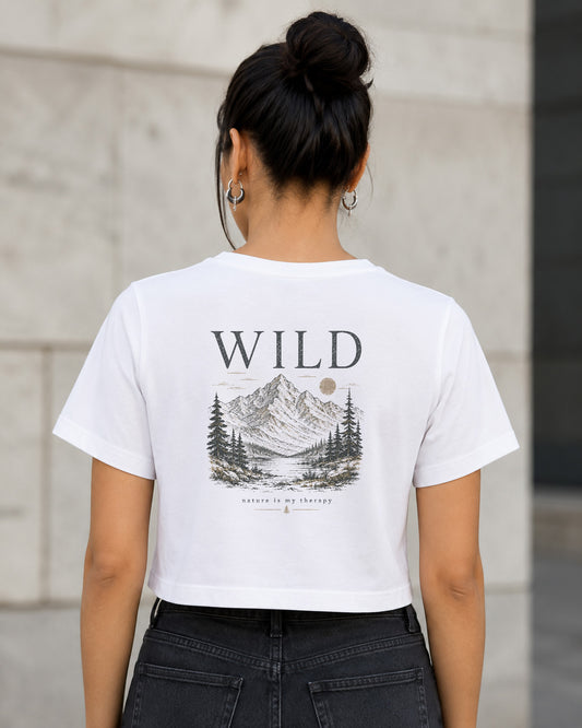 Wild Nature Therapy T-Shirt – Frauen Crop Shirt Weiss, Rückenprint