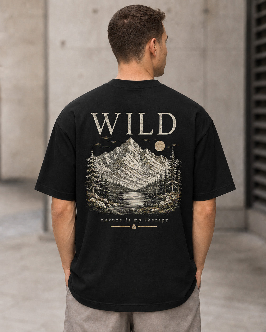 Wild Nature Therapy T-Shirt – Heavyweight Oversize Shirt Schwarz, Rückenprint