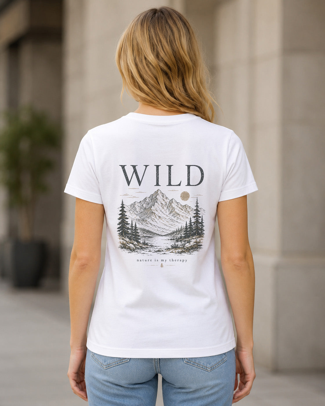 Wild Nature Therapy T-Shirt – Frauen Shirt Weiss, Rückenprint