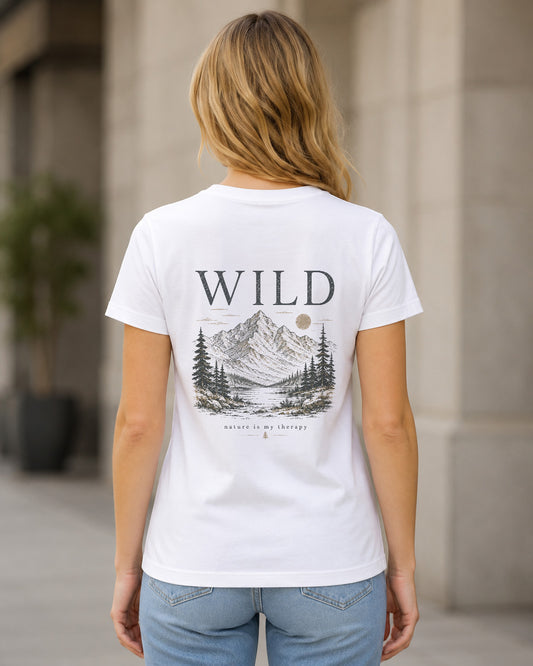 Wild Nature Therapy T-Shirt – Frauen Shirt Weiss, Rückenprint