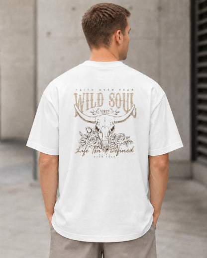 Wild Soul T-Shirt – Heavyweight Oversize Shirt Weiss, Rückenprint